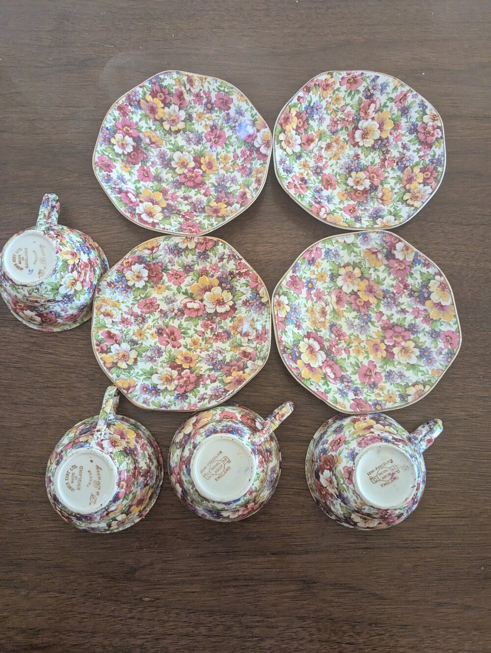 Royal Ascot England Chintz Four Teacups And Saucers 1930s